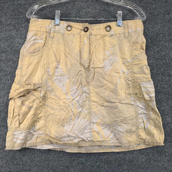 Merona Womens Cargo Skirt Yellow Tan Size 10 Cotton Pockets Palm Pattern - Picture 2 of 12